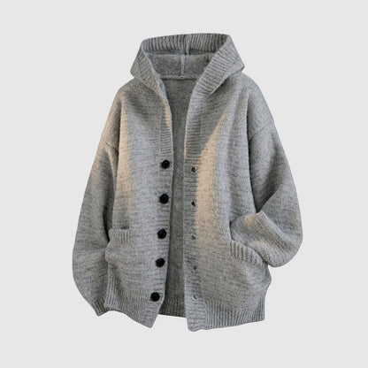 Unisex Textured Hooded Knit Cardigan