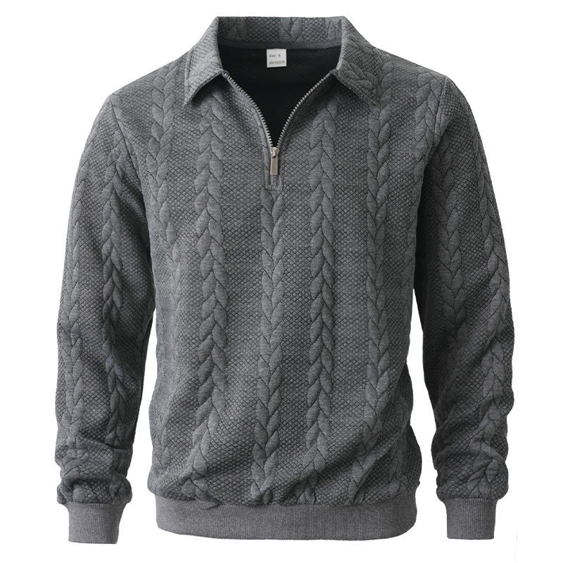 Men's Cable Texture Zip Collar Jumper