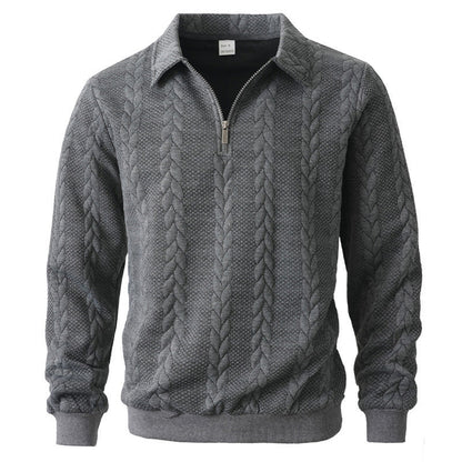Men's Cable Texture Zip Collar Jumper