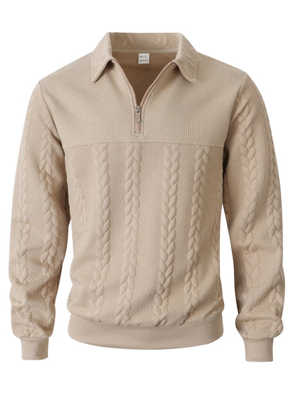 Men's Cable Texture Zip Collar Jumper