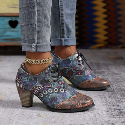 Women's Ethnic-Style Block Heel Ankle Boots