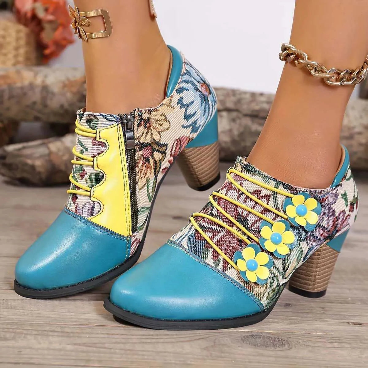 Women's Ethnic-Style Block Heel Ankle Boots