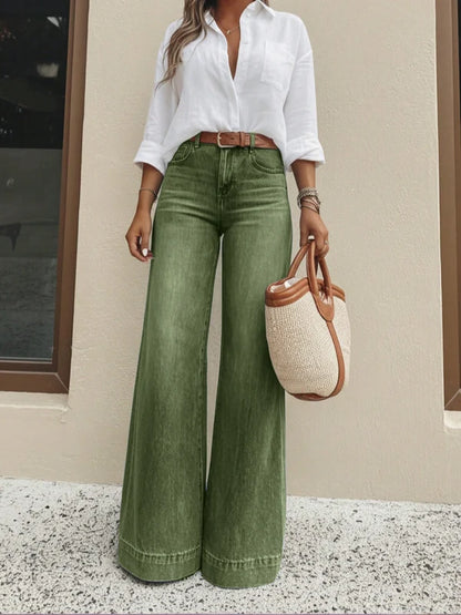 Women's Button Pocket Wide Leg Jeans