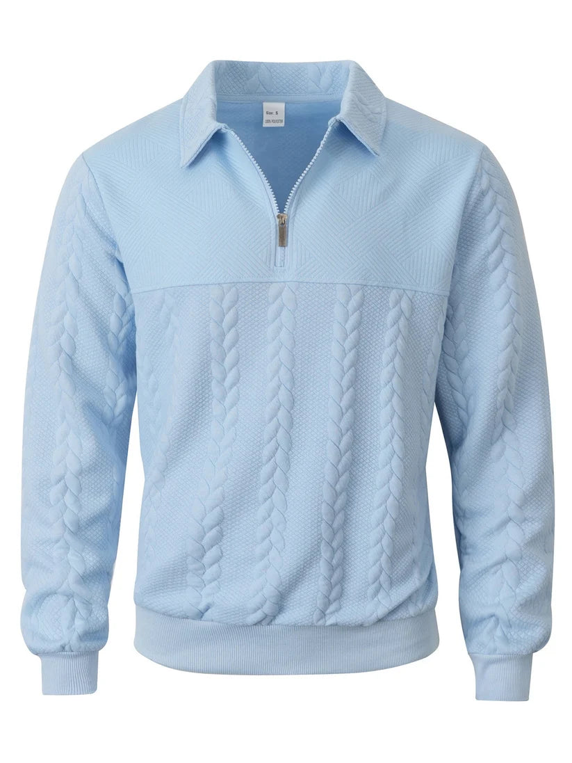 Men's Cable Texture Zip Collar Jumper