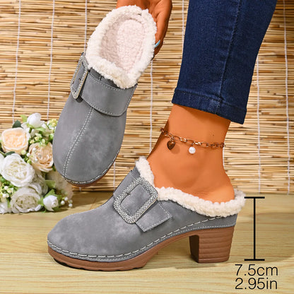 Women's Cosy Buckle Detail Heeled Mules
