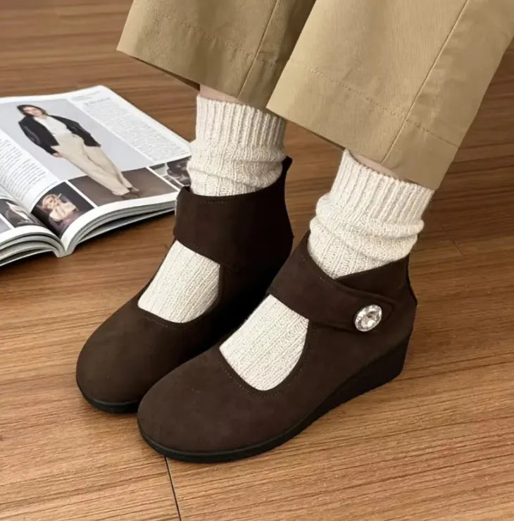 Women's Rhinestone Buckle Wedge Ankle Boots