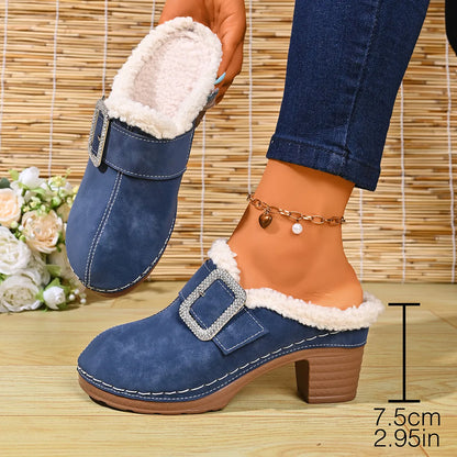 Women's Cosy Buckle Detail Heeled Mules