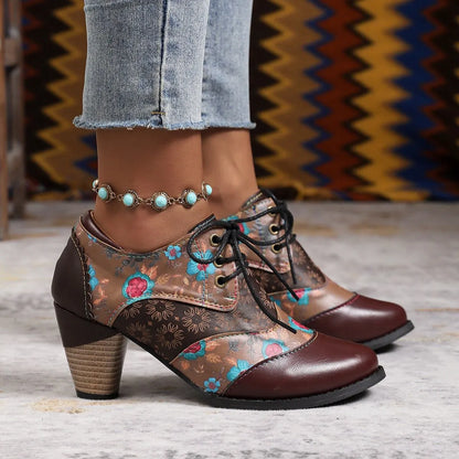 Women's Ethnic-Style Block Heel Ankle Boots