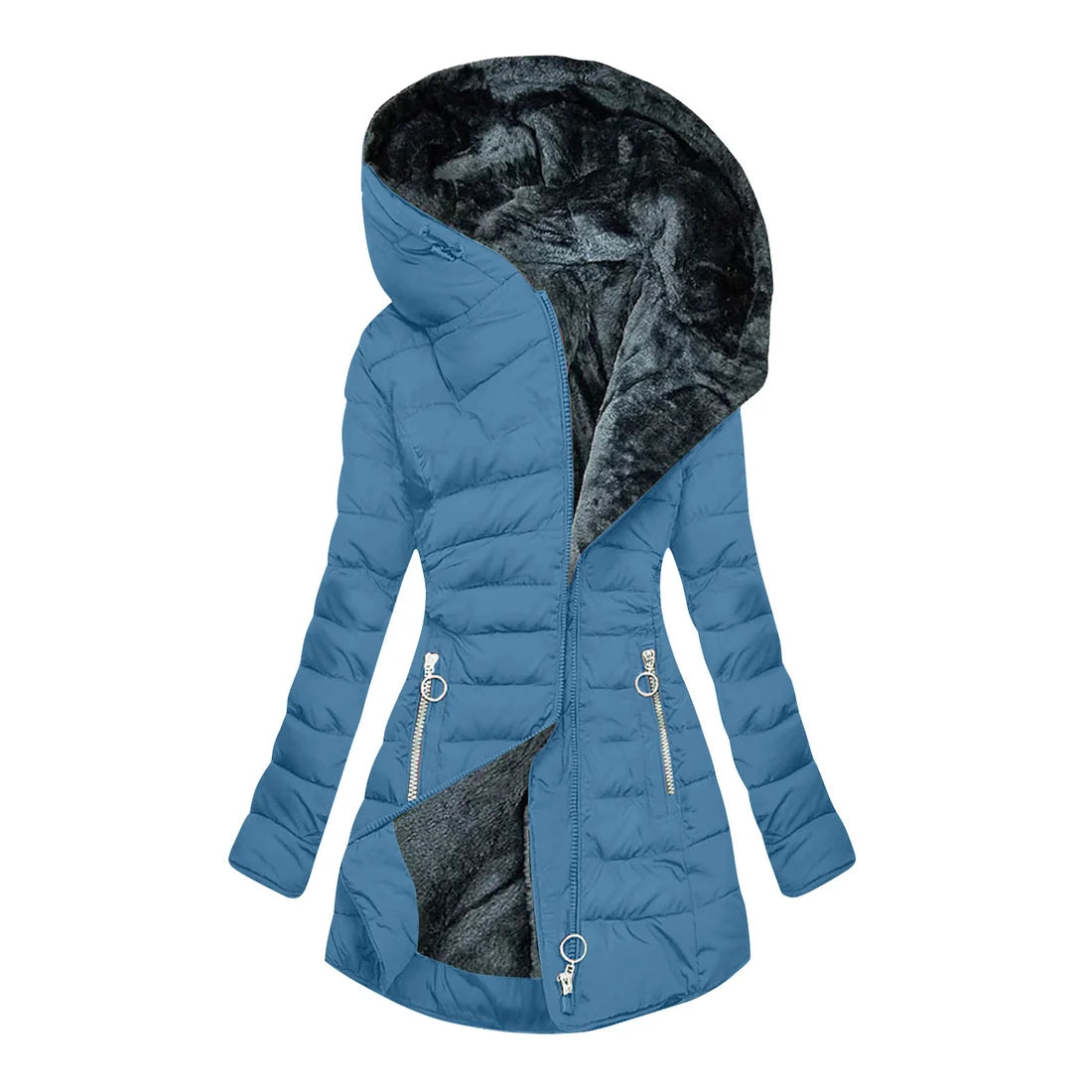 Women's Quilted Plush Lined Long Coat