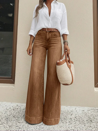 Women's Button Pocket Wide Leg Jeans