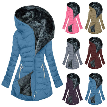 Women's Quilted Plush Lined Long Coat