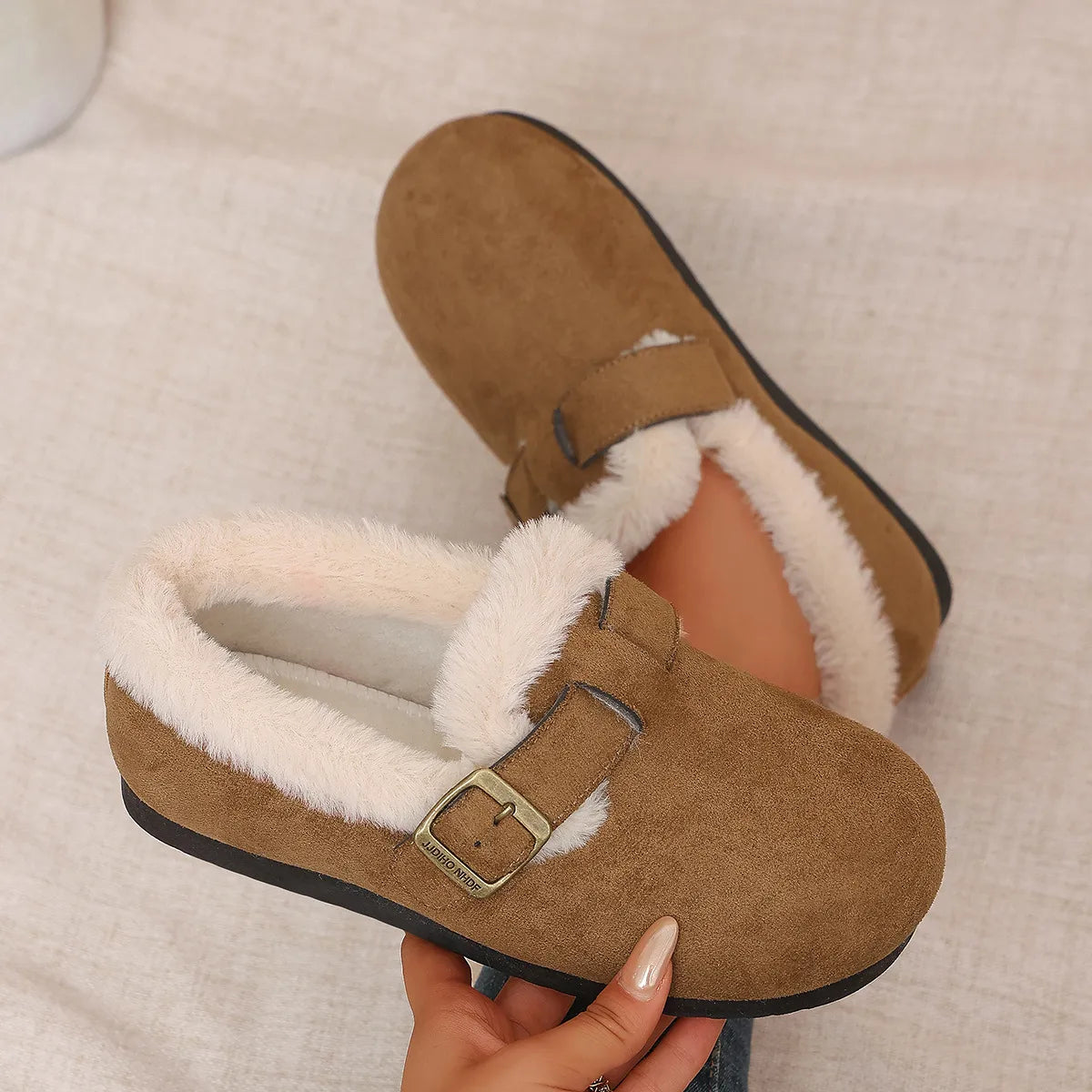 Women's Cosy Faux Fur Buckle Slip-On Shoes