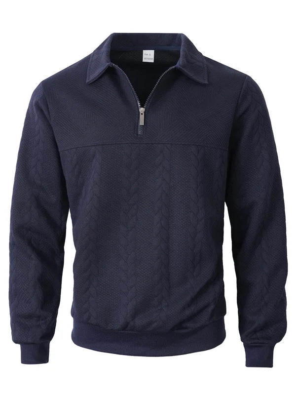 Men's Cable Texture Zip Collar Jumper