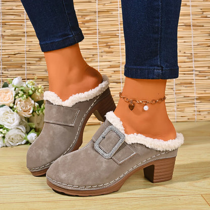Women's Cosy Buckle Detail Heeled Mules