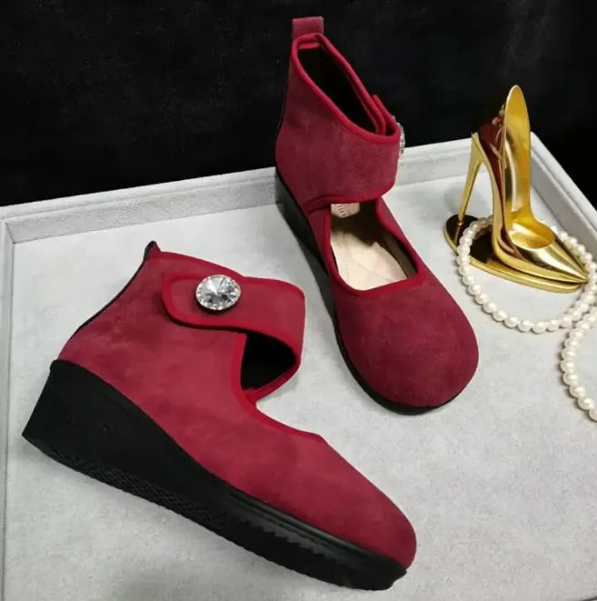 Women's Rhinestone Buckle Wedge Ankle Boots