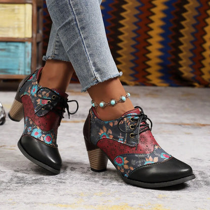 Women's Ethnic-Style Block Heel Ankle Boots