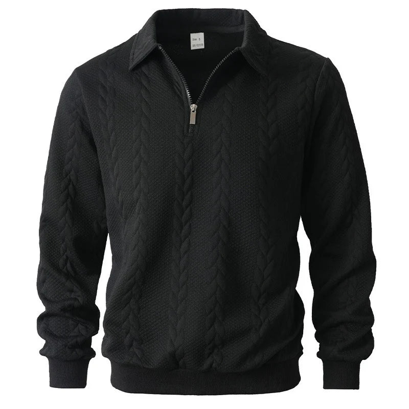 Men's Cable Texture Zip Collar Jumper