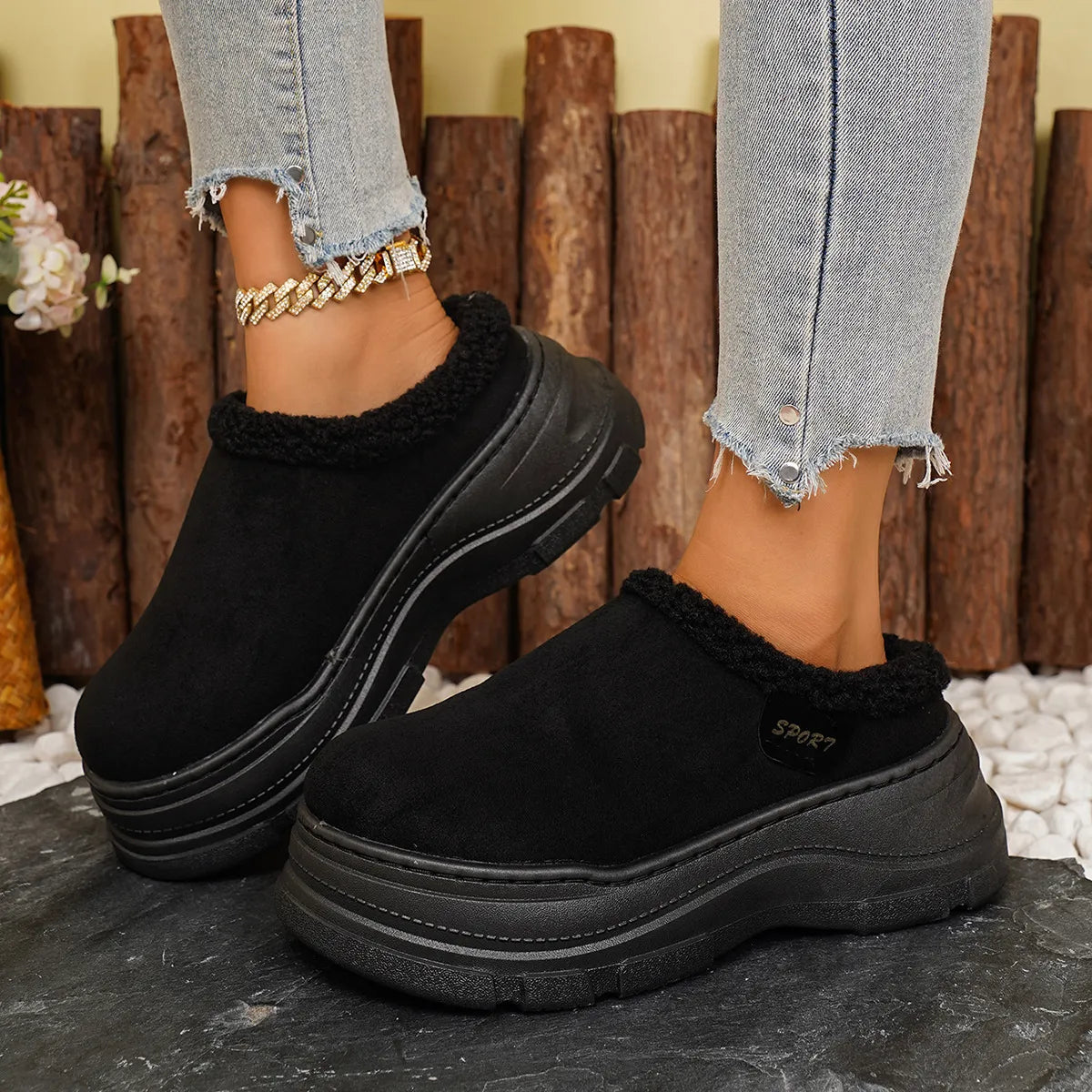 Women's Cosy Plush-Lined Platform Slippers