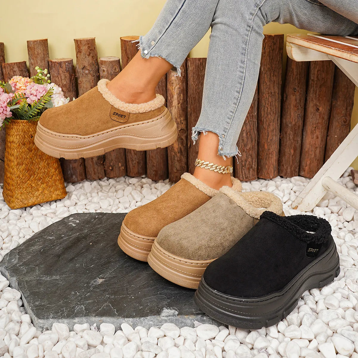 Women's Cosy Plush-Lined Platform Slippers