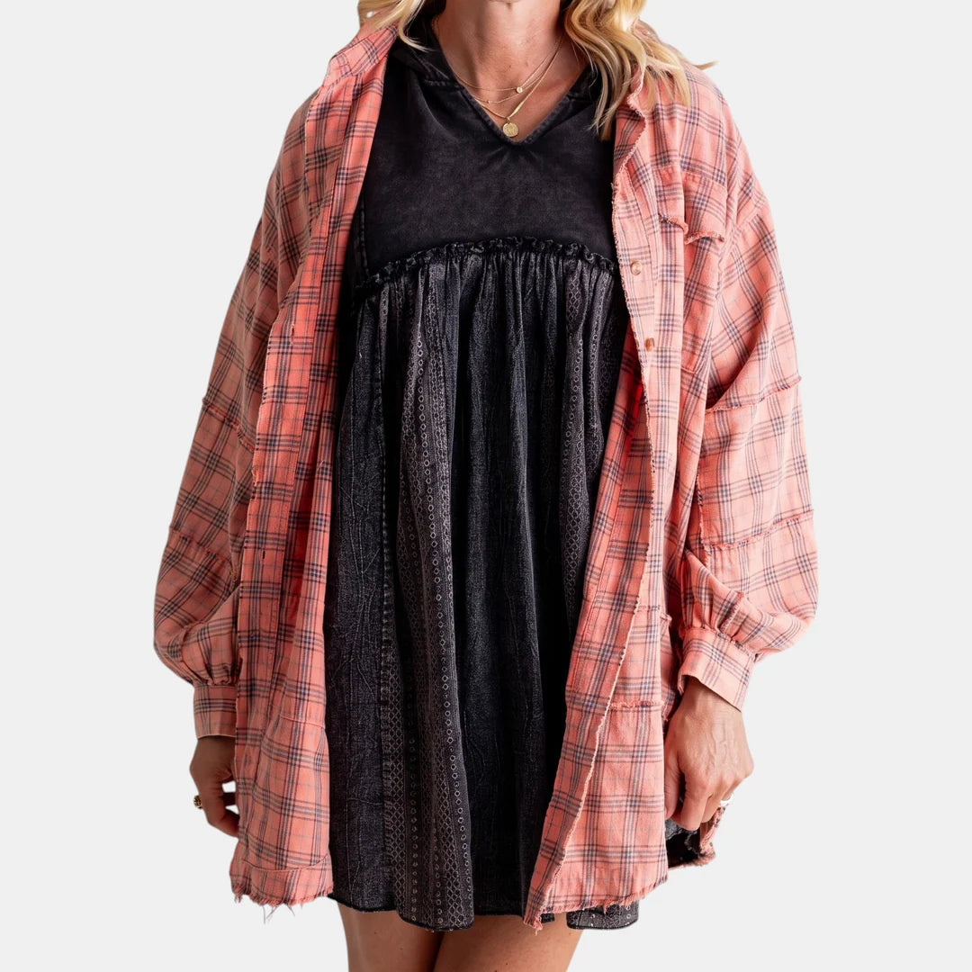 Women's Raw Hem Oversized Check Shirt