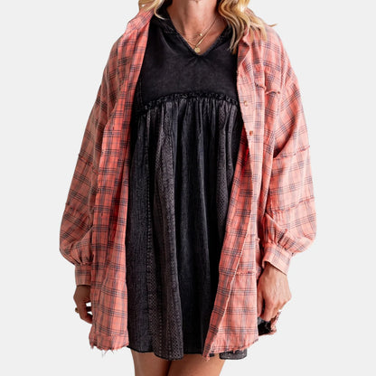Women's Raw Hem Oversized Check Shirt