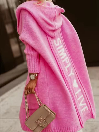 Women's Long Hooded Knit Cardigan