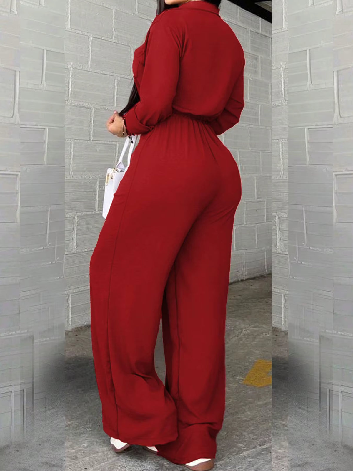 Women's Shirt Style Wide Leg Jumpsuit