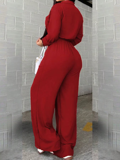 Women's Shirt Style Wide Leg Jumpsuit