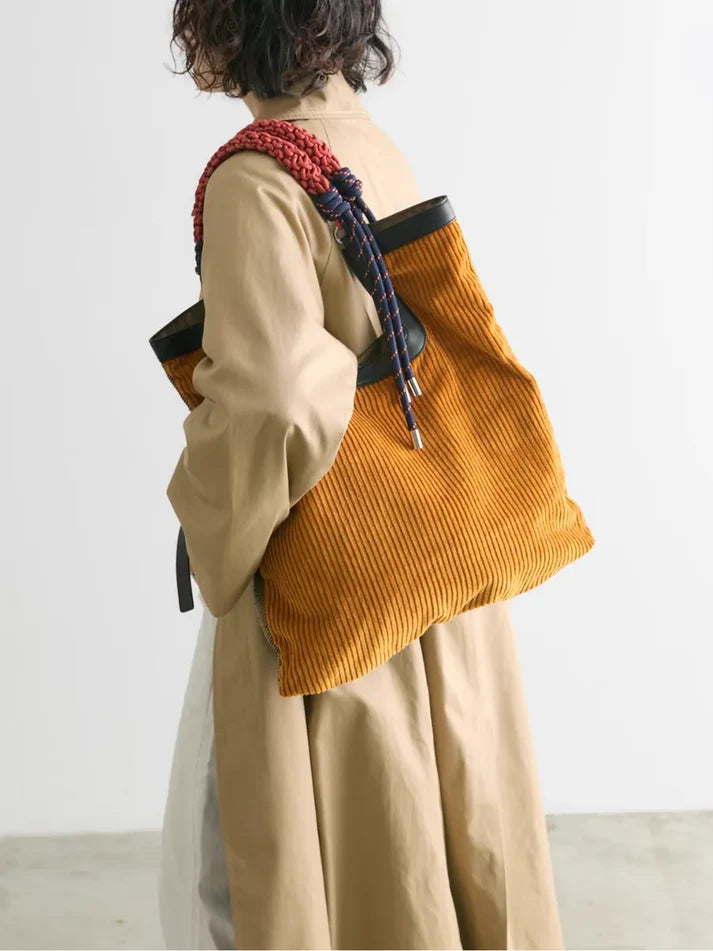 Women's Corduroy Woven-Handle Tote Bag