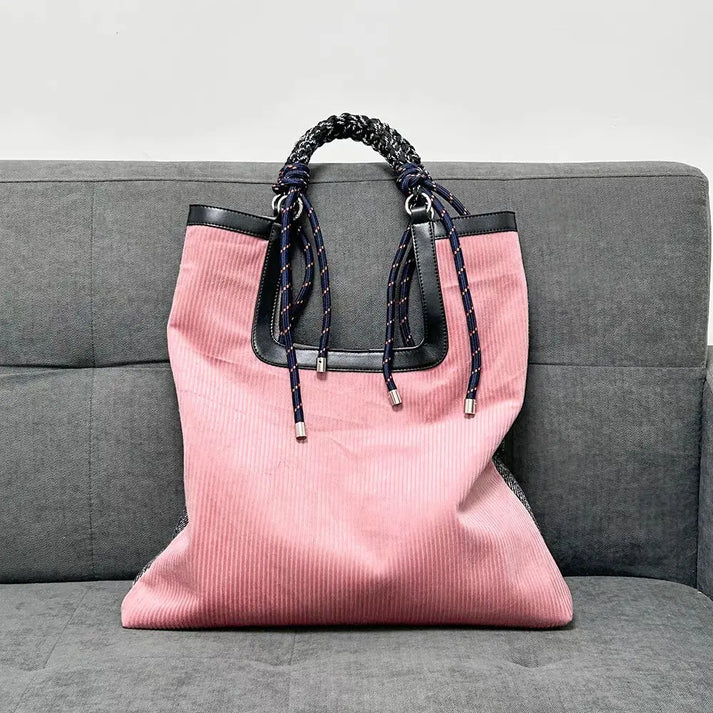 Women's Corduroy Woven-Handle Tote Bag