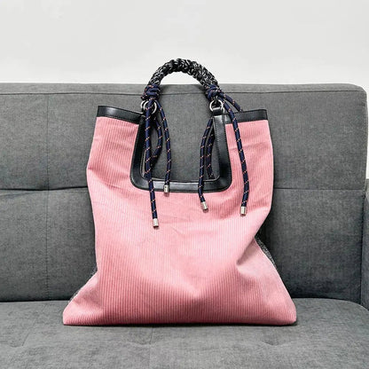 Women's Corduroy Woven-Handle Tote Bag