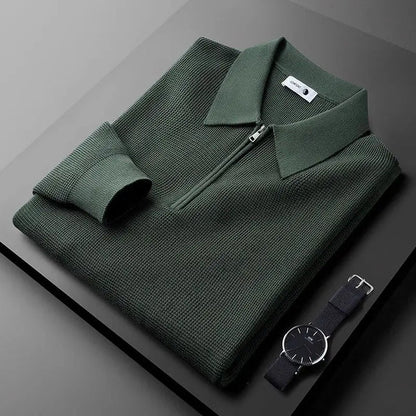 Men's Ribbed Quarter-Zip Polo Jumper