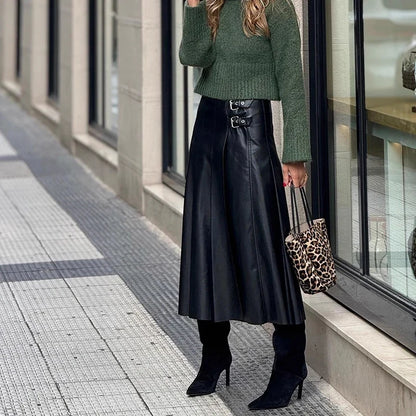 Women's Elegant Pleated Midi Skirt