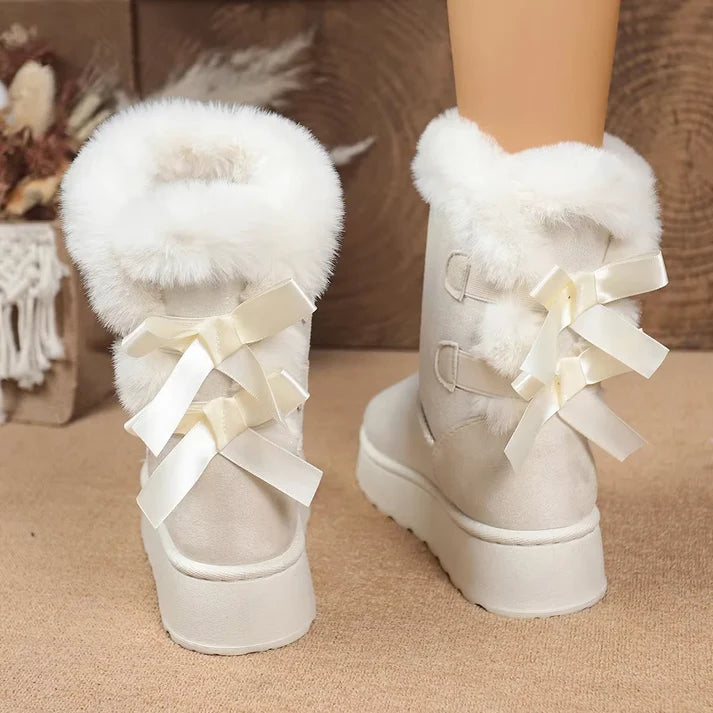 Women's Bow Detail Fleece-Lined Platform Boots
