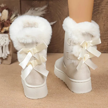 Women's Bow Detail Fleece-Lined Platform Boots