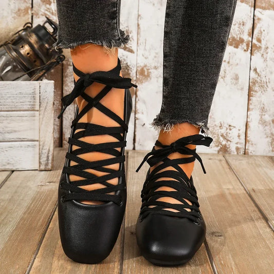 Women's Square Toe Lace-Up Flats
