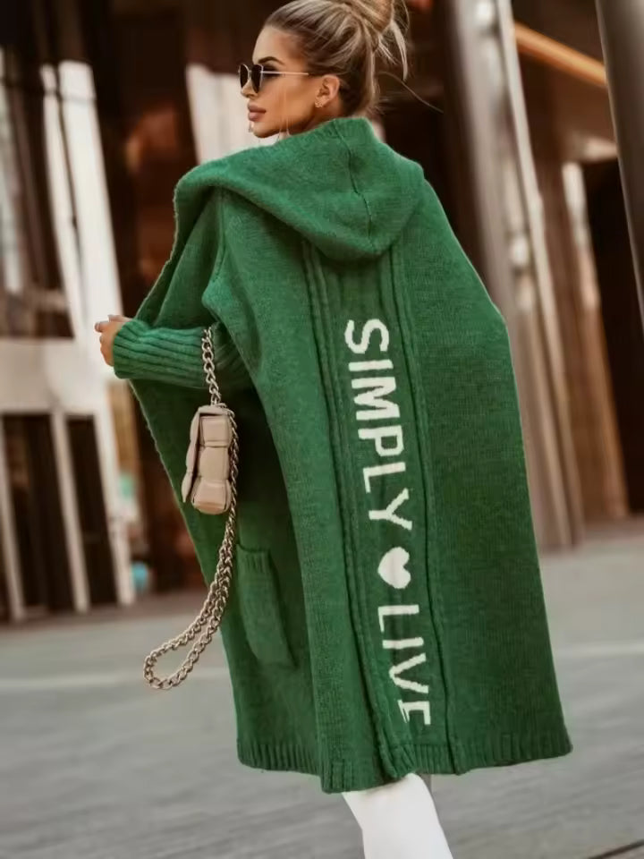 Women's Long Hooded Knit Cardigan