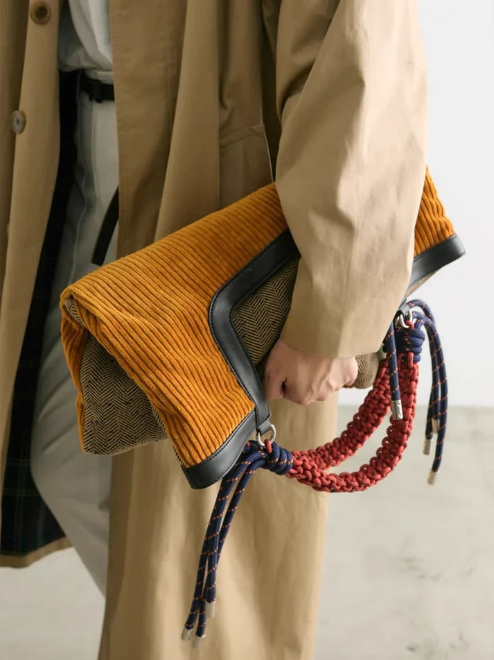 Women's Corduroy Woven-Handle Tote Bag