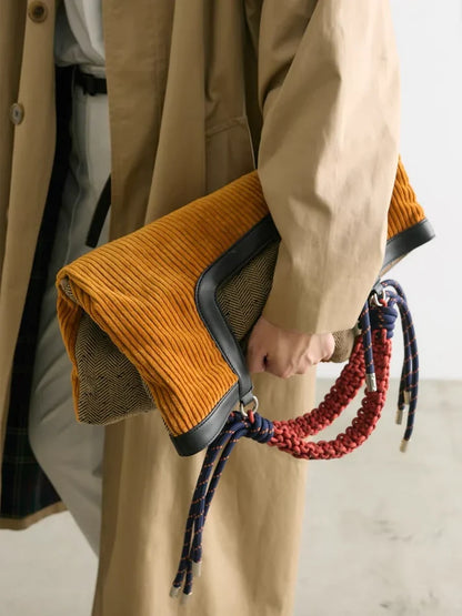 Women's Corduroy Woven-Handle Tote Bag
