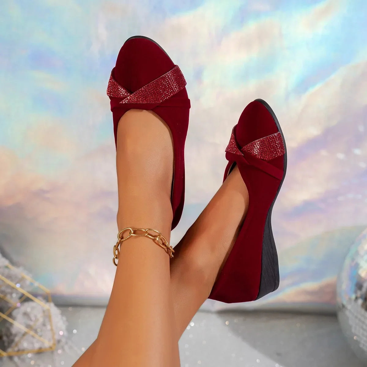 Women's Lightweight Rhinestone Wedge Support Shoes