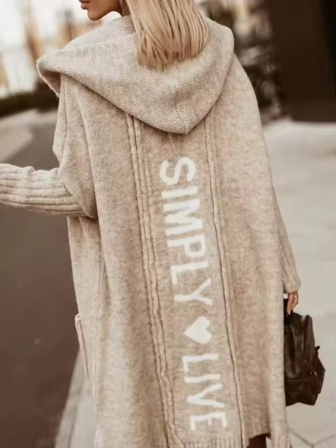Women's Long Hooded Knit Cardigan