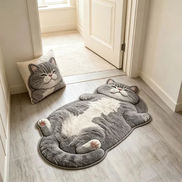 Cute Sleeping Cat Shaped Floor Rug