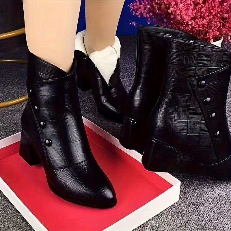Women's Elegant Croc-Embossed Block Heel Ankle Boots