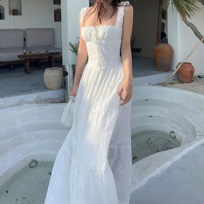 Women's Floral Embroidered Square-Neck Maxi Dress