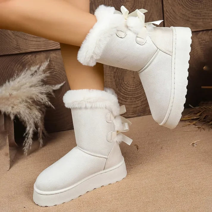 Women's Bow Detail Fleece-Lined Platform Boots