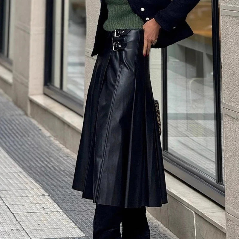 Women's Elegant Pleated Midi Skirt
