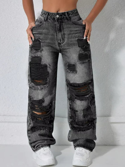 Women's Distressed Wide Leg Jeans