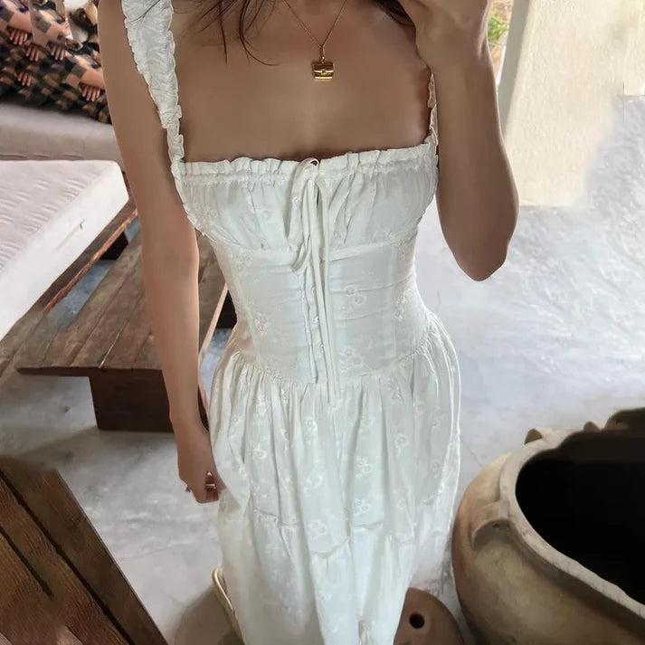 Women's Floral Embroidered Square-Neck Maxi Dress