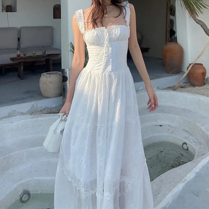 Women's Floral Embroidered Square-Neck Maxi Dress