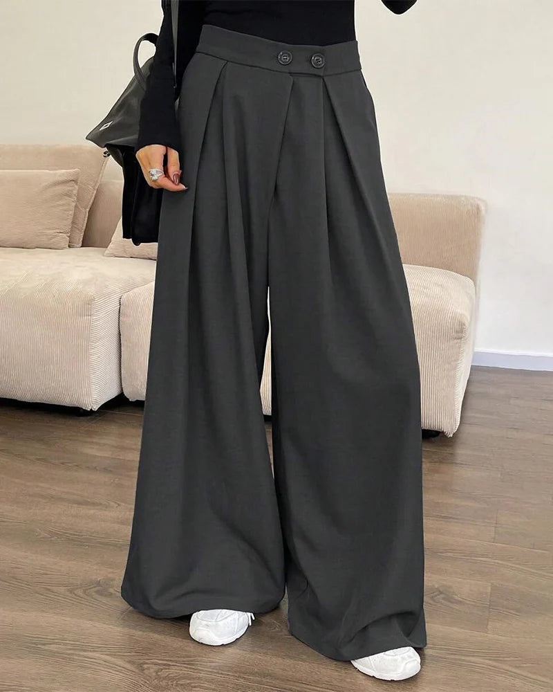 Women's High-Waisted Pleated Wide-Leg Trousers